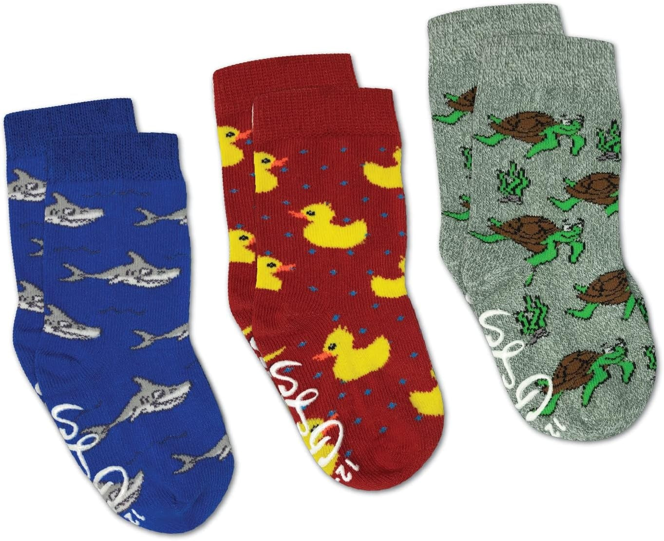 Three Pack 0-12 Mo. Rubber Ducks, Sharks and Turtles Socks