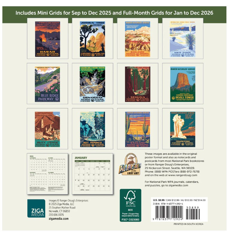 2026 National Parks WPA Mini Wall Calendar
