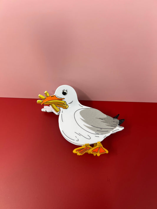Seagull with French Fries Hair Claw Clip – Whimsical Beachy Chic