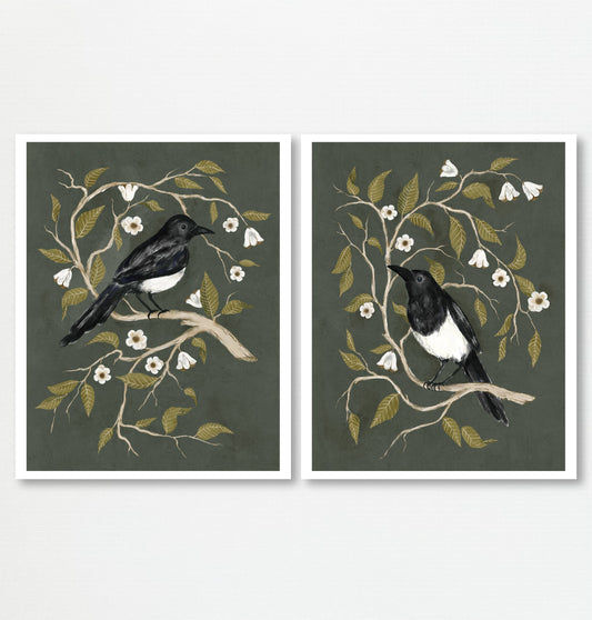 8x10 Art Print - Tale of Two Magpies