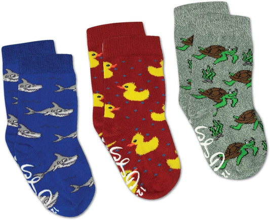 Three Pack 0-12 Mo. Rubber Ducks, Sharks and Turtles Socks
