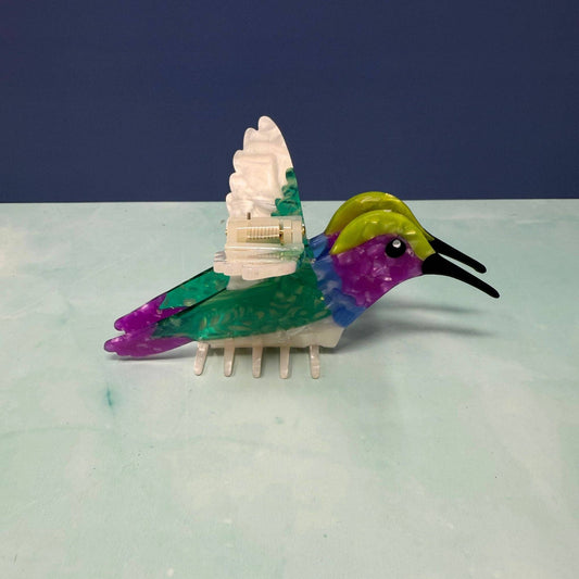 Hummingbird Hair Claw – Iridescent Acrylic Bird Clip